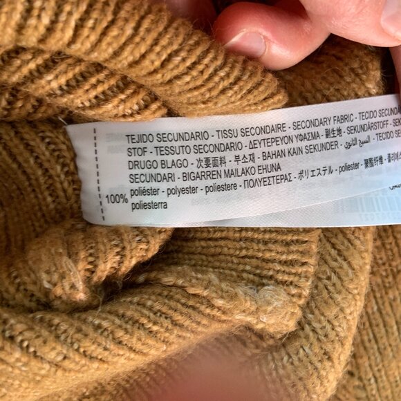 Women's Knit Peter Pan Collar Sweater Mustard Brown Wool Blend Size S - Picture 3 of 8